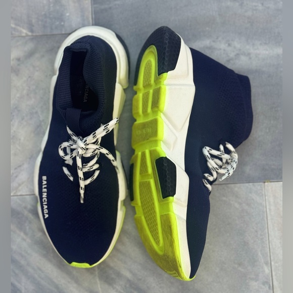 Women’s Balenciaga Speed lace-up Navy/white (yellow sole) - Picture 1 of 5